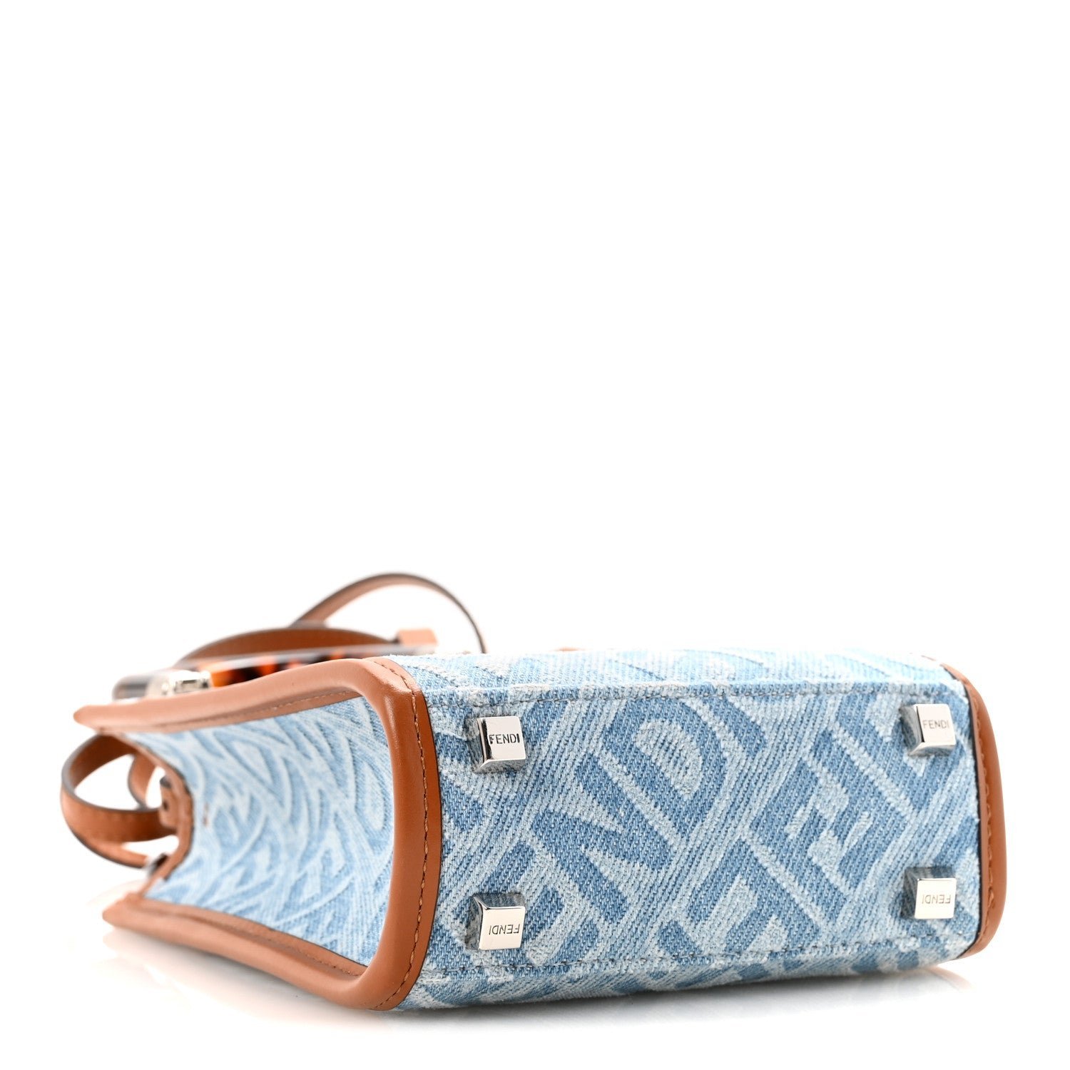 Fendi Denim Vitello King FF Embroidered Plexiglass Mini Sunshine Shopper Tote - Image 4