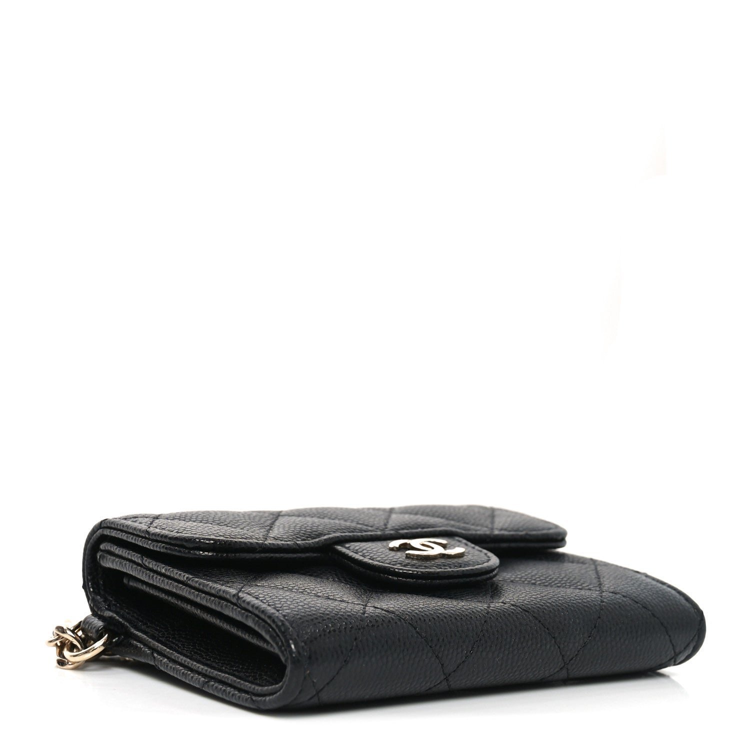 Caviar Quilted Flap Card Holder Chain Wristlet Black - Image 4