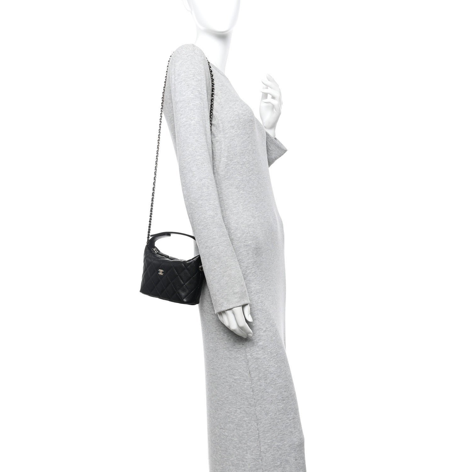 Caviar Quilted Hobo Clutch With Chain Black - Image 2