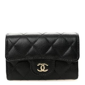 Caviar Quilted Classic 4 Key Holder Wallet Black