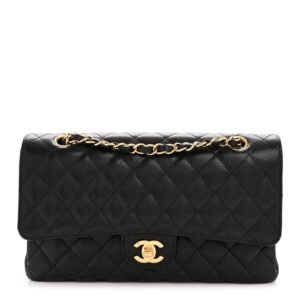 Caviar Quilted Medium Double Flap Black