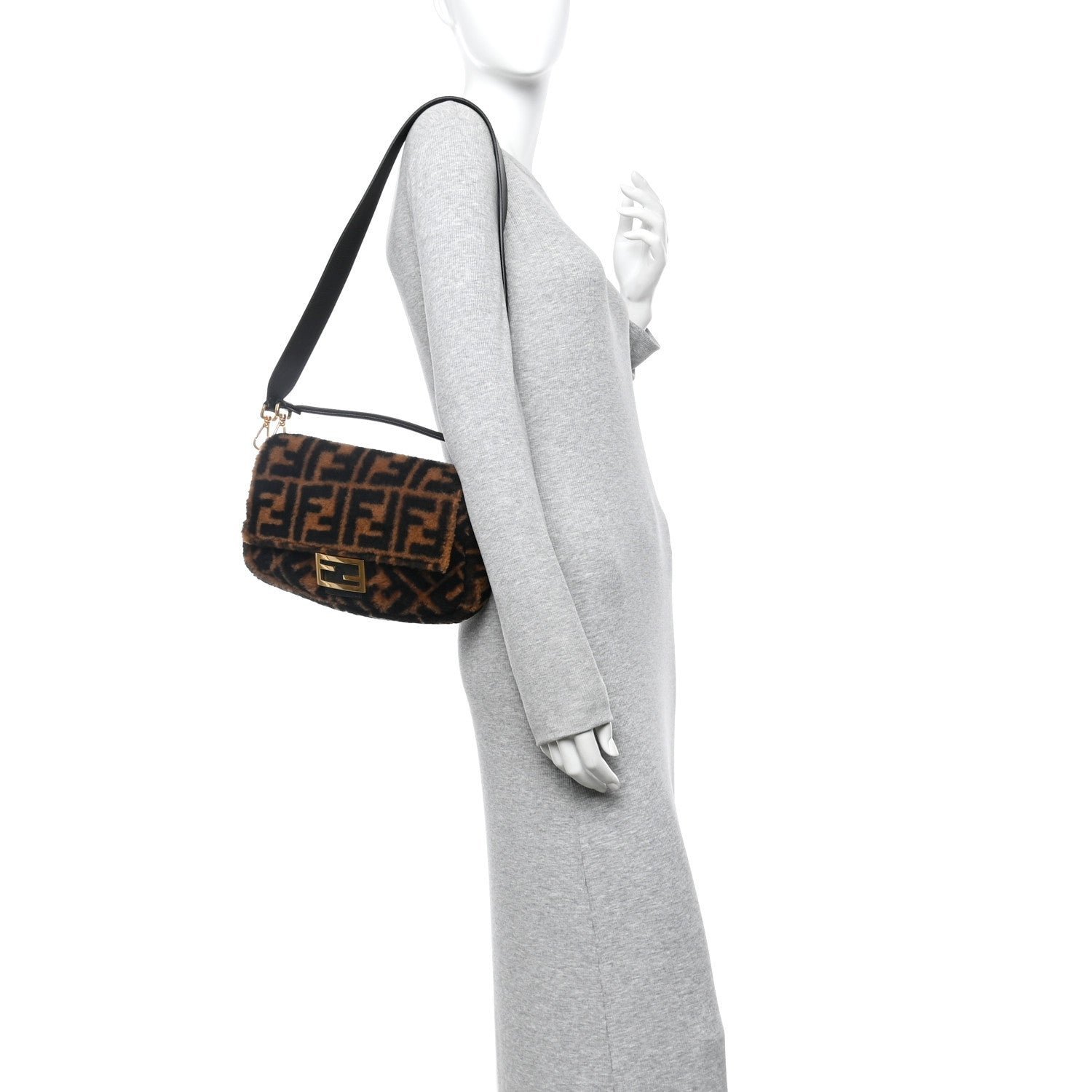 Baguette Tobacco Black Shearling & Leather Bag - Image 2