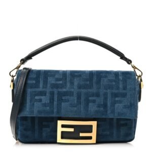 Fendi Flocked Denim FF Mini Baguette