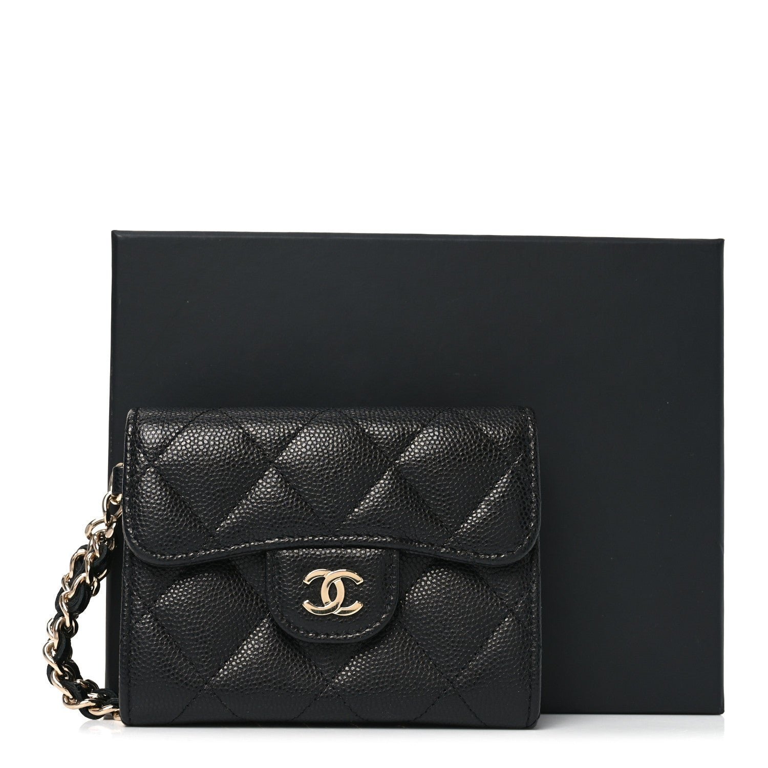 Caviar Quilted Flap Card Holder Chain Wristlet Black - Image 8