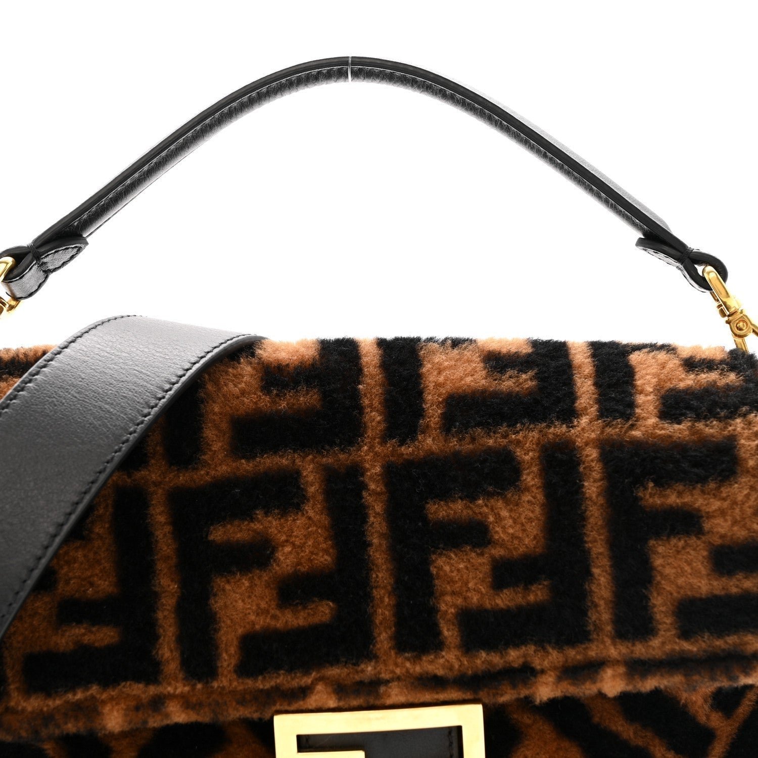 Baguette Tobacco Black Shearling & Leather Bag - Image 7