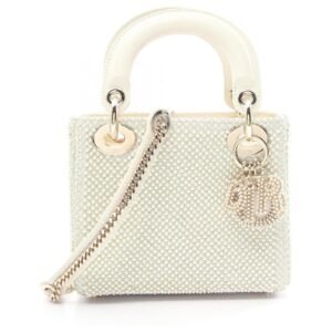 Lady Dior Micro Bag Latte Cannage Lambskin with Resin Pearls